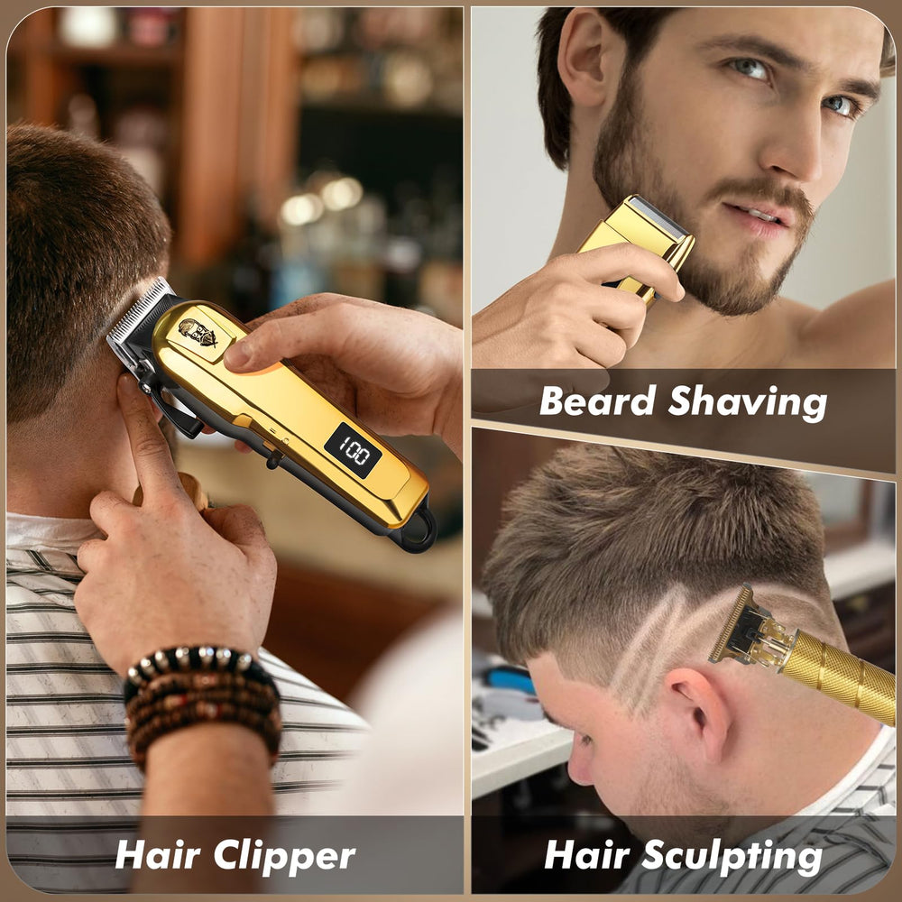 Justnard barber kit with varied combs enables multiple length cuts.