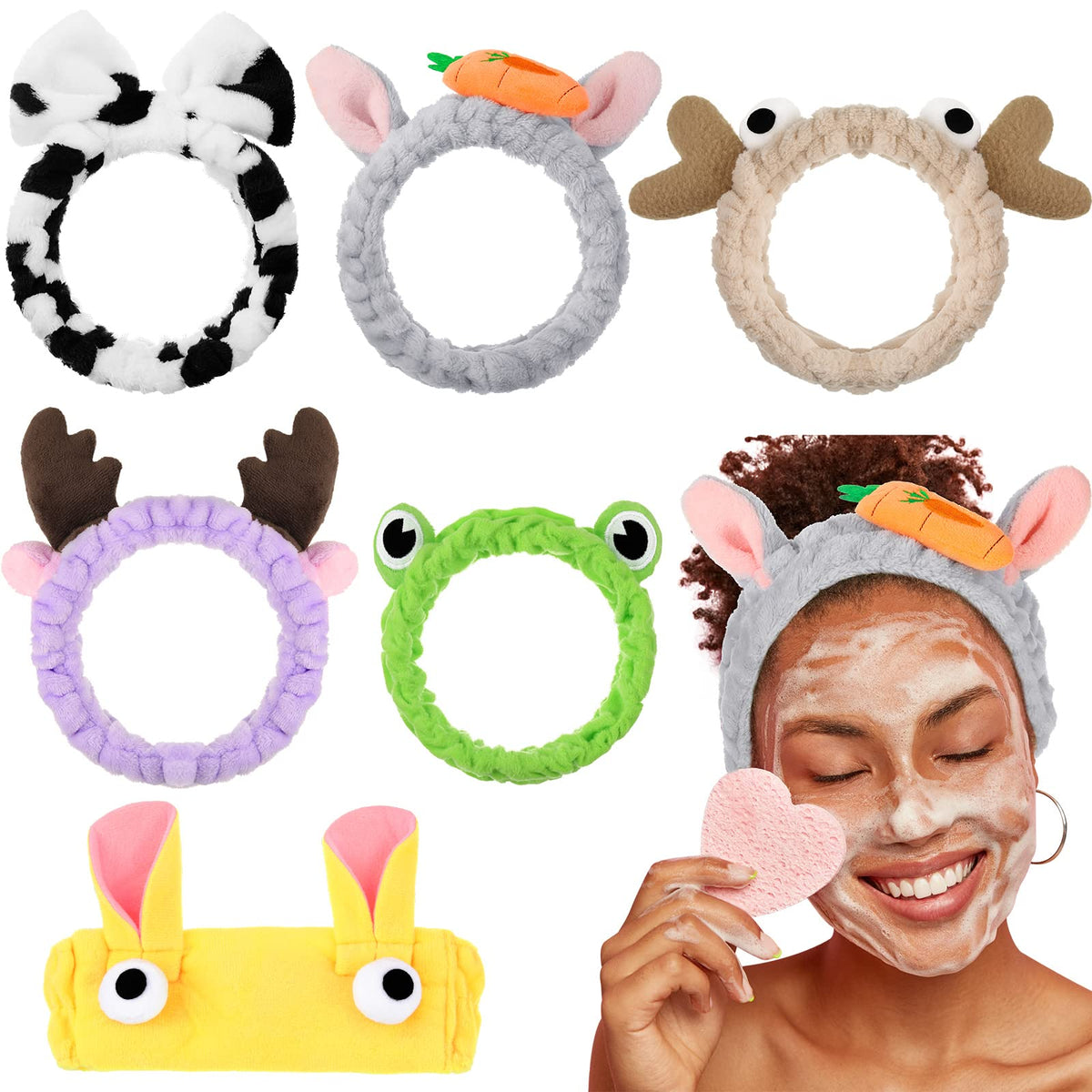 Jutom frog-style animal headband keeps hair away for easy skincare and makeup.