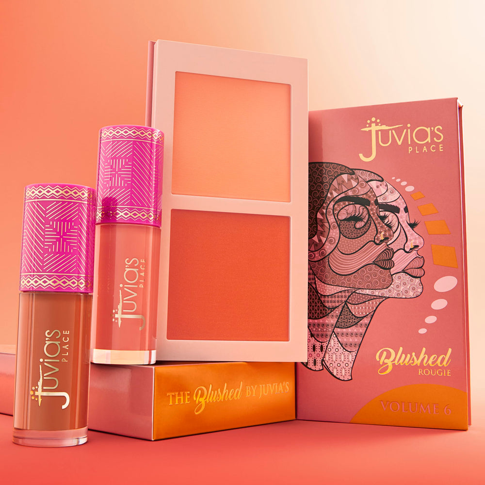 Juvia's Place Blushed Duo Volume6 soft finish highlights warm rosy tones for everyday wear.