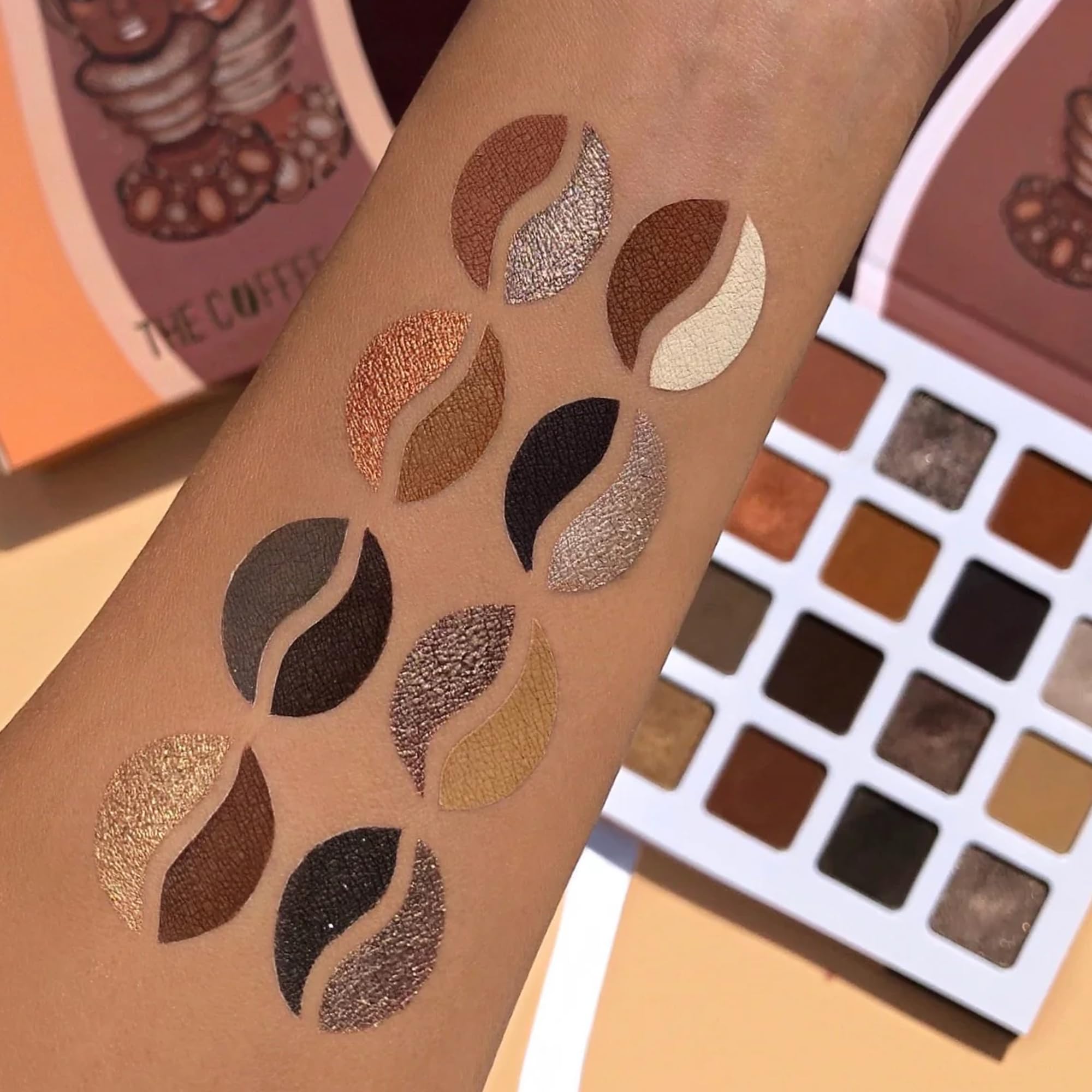 Juvia's Place Coffee Shop palette demonstrates blended shades for in-use guidance.