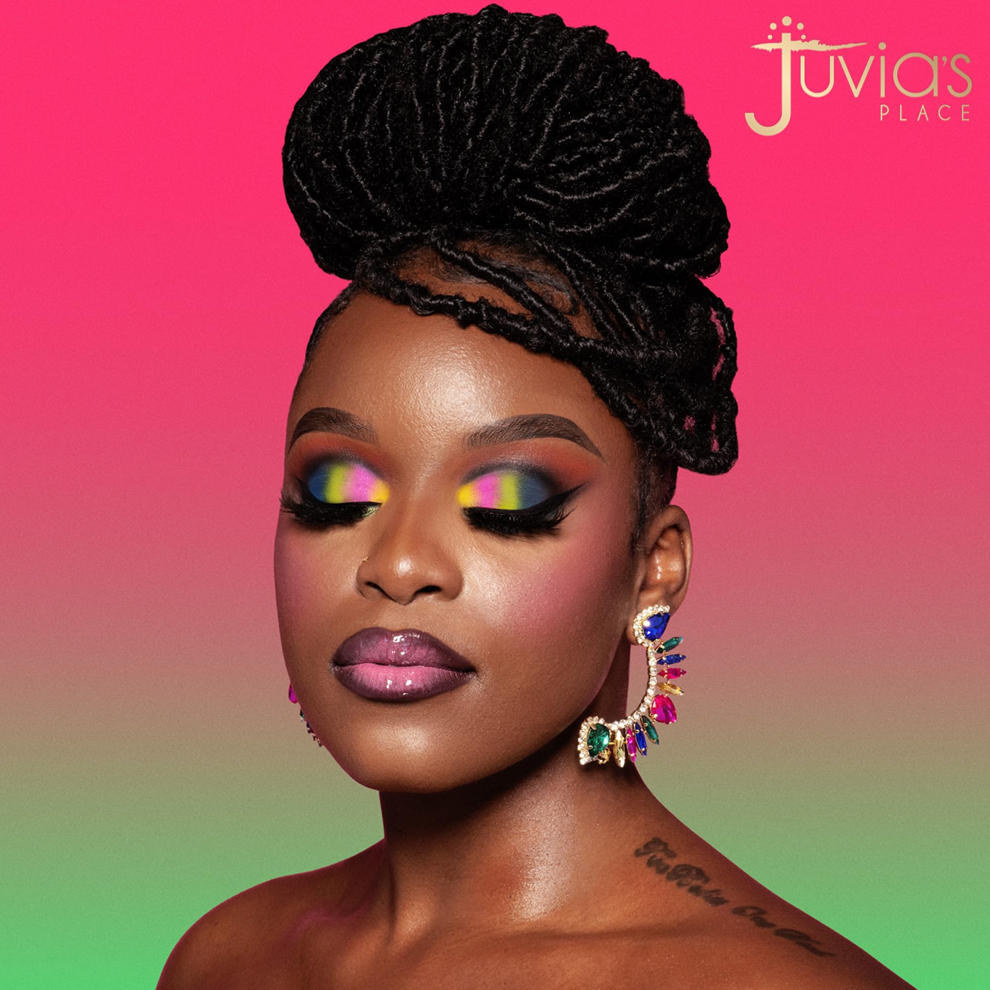 Juvia's Place Culture 2 palette with pans arranged emphasizes high pigment payoff for bold lines.