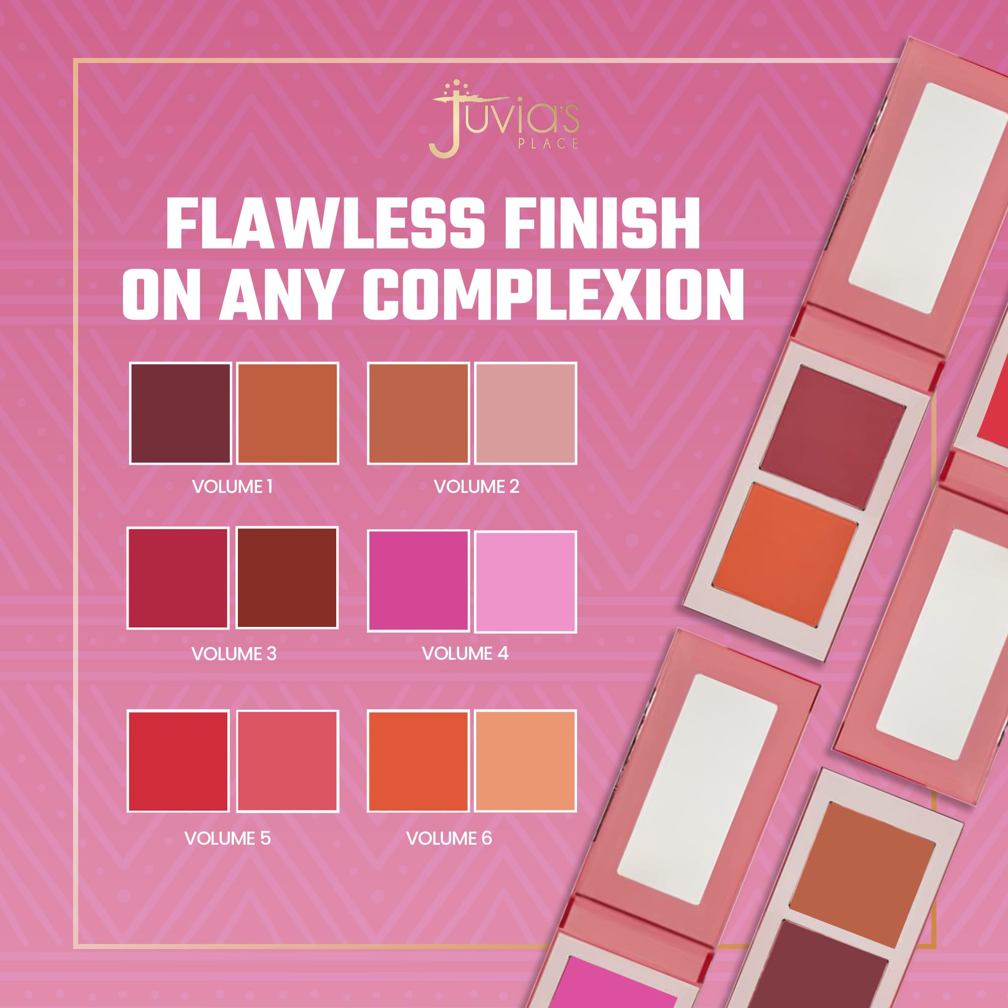 Dos tonos complementarios de Juvia's Place Blushed Duo Blush Volume5 para realzar las mejillas.
