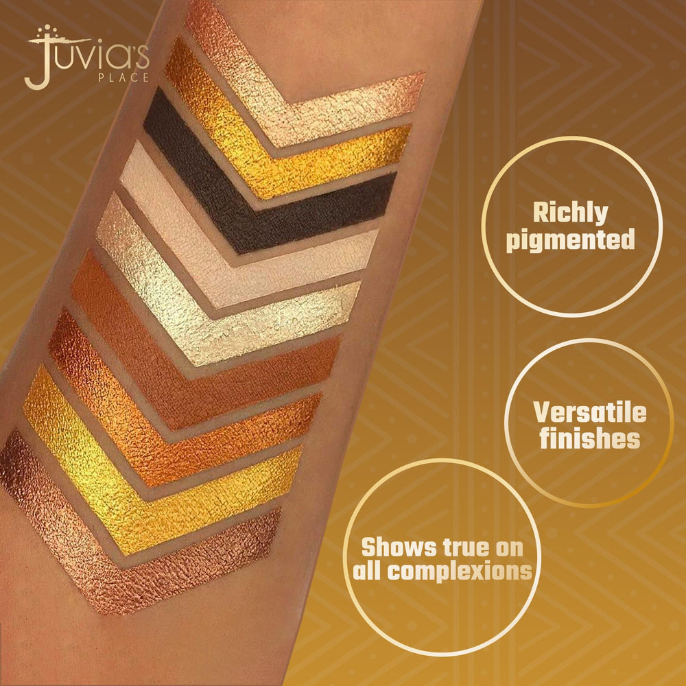 Juvia's Place The Warrior swatches gold shades for luminous daytime looks.