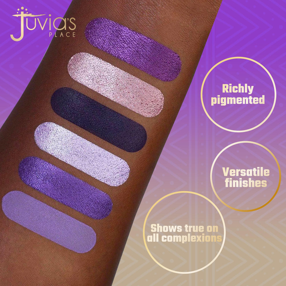 Juvia's Place The Violets palette swatches display across skin tones