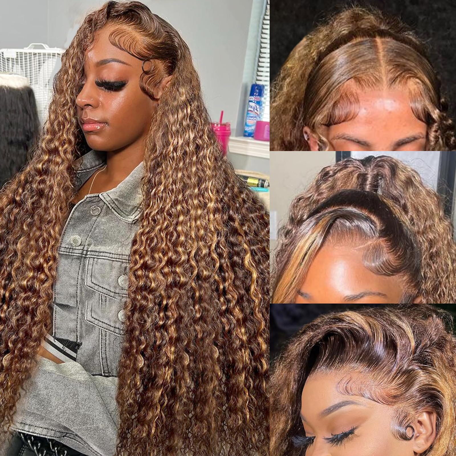 Juviso honey blonde deep-wave wig front view for voluminous everyday style