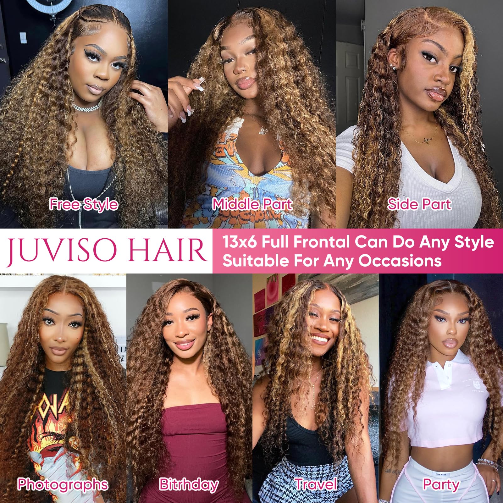 Juviso honey blonde wig suitable for weddings or parties with versatile styling