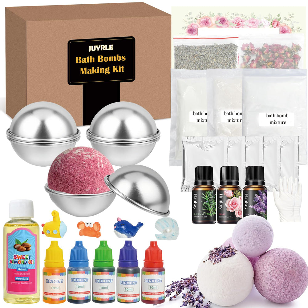 JUYRLE bath bomb kit packaging presents a gift-ready set for kids and adults.