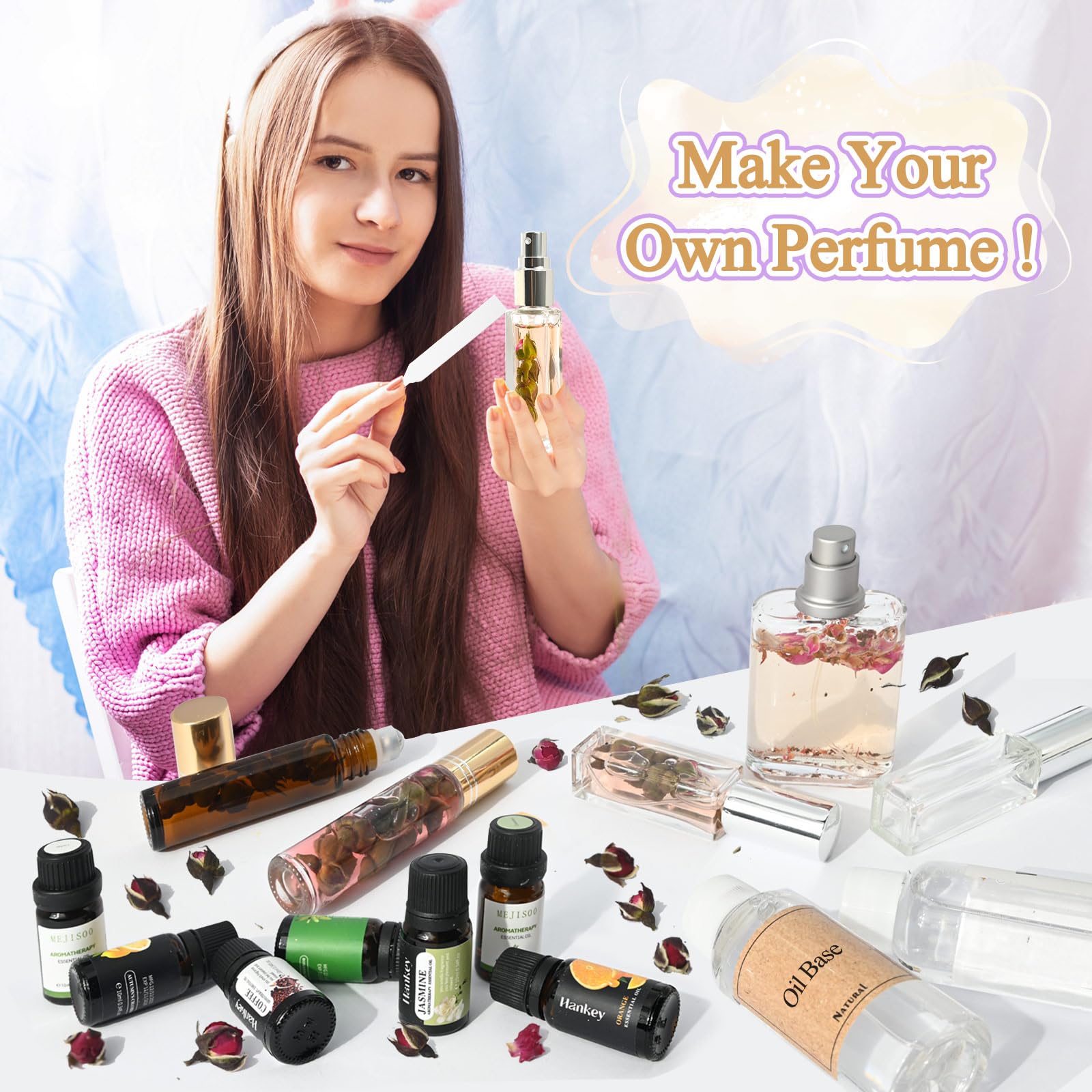 JUYRLE gift packaging presents an elegant fragrance-making kit for gifting.