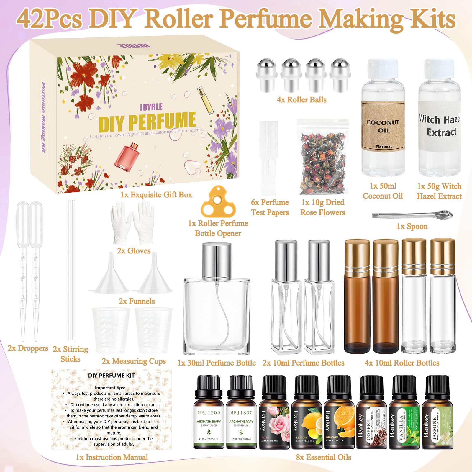 JUYRLE roller perfume bottles 4-pack with secure caps for precise application.