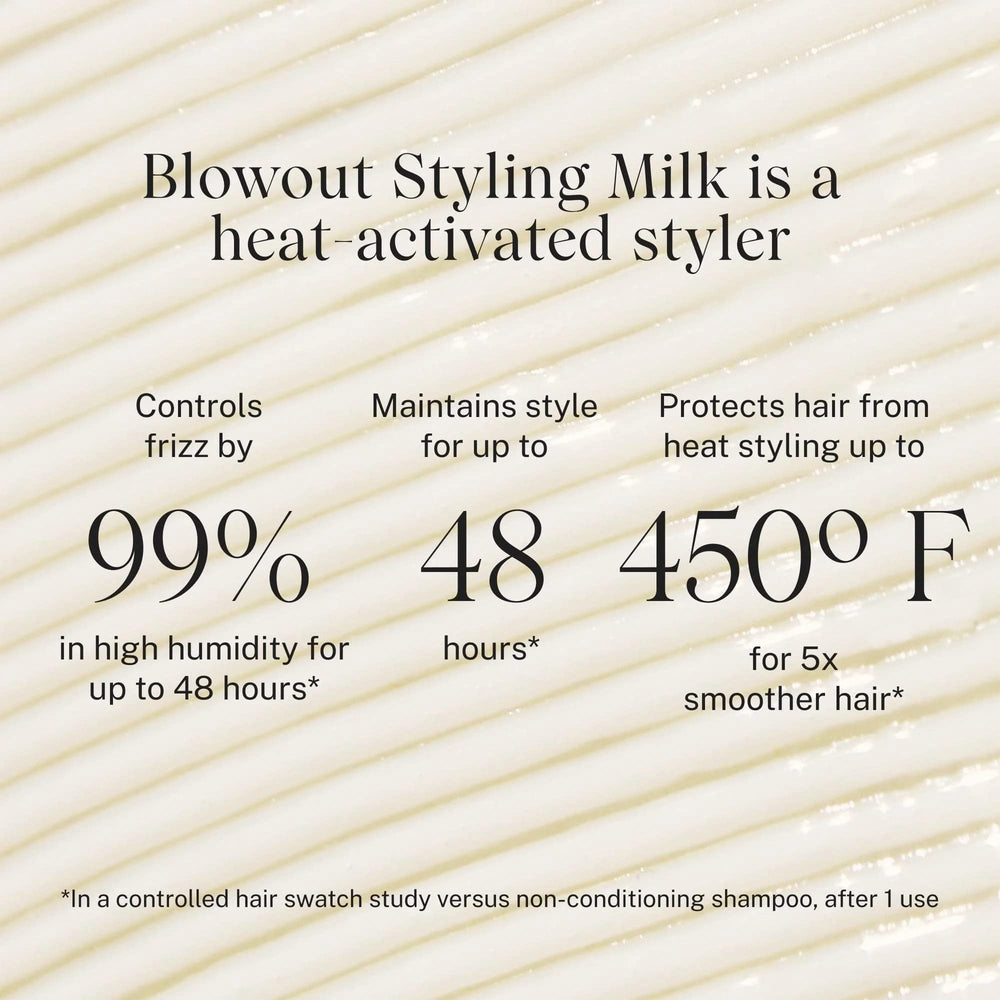 JVN Complete Blowout Styling Milk applied by hands ensures quick even distribution and lightweight hold.