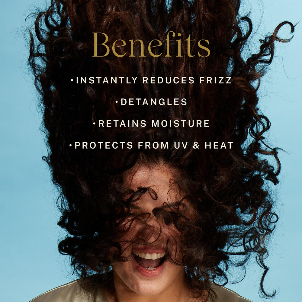 JVN Complete Leave-In conditioning mist spray application shown for detangling.