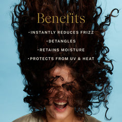 JVN Complete Leave-In conditioning mist spray application shown for detangling.