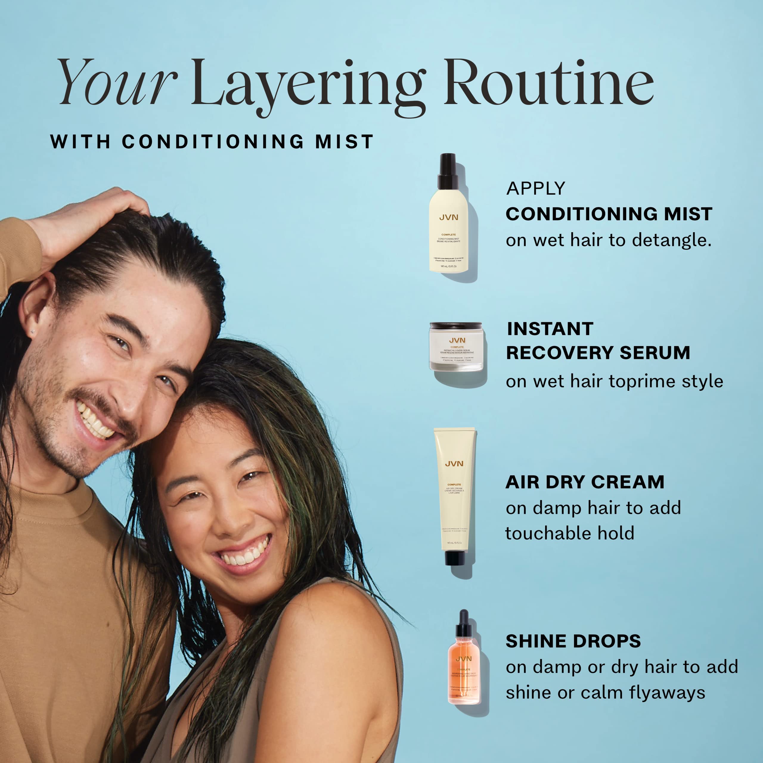 JVN silicone-free formula delivers lightweight conditioning and non-greasy feel.