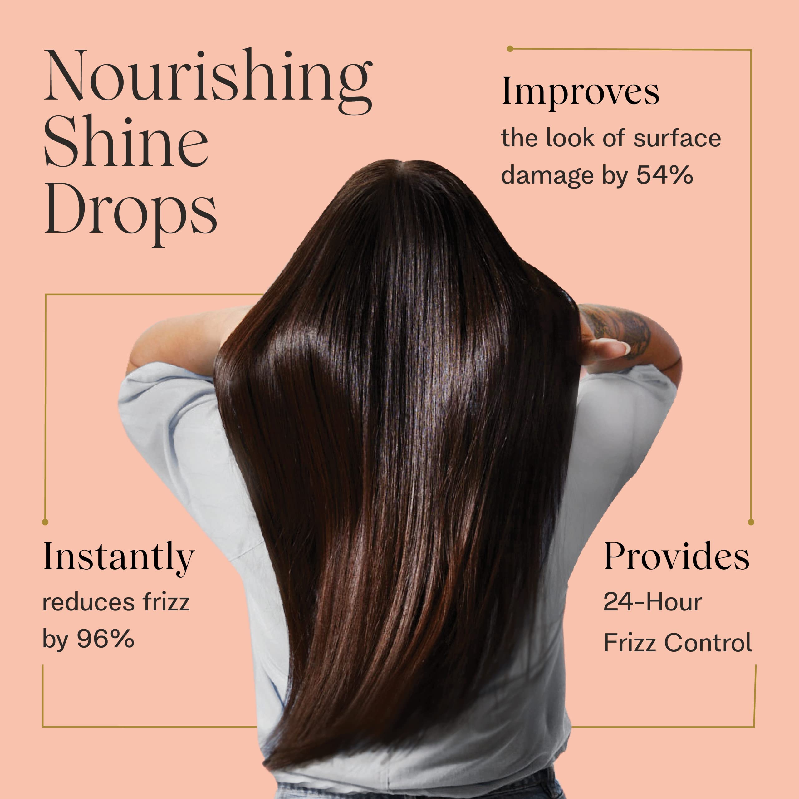 JVN Complete Nourishing Shine Drops hands application shows easy distribution for smooth, radiant hair.