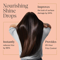 JVN Complete Nourishing Shine Drops hands application shows easy distribution for smooth, radiant hair.