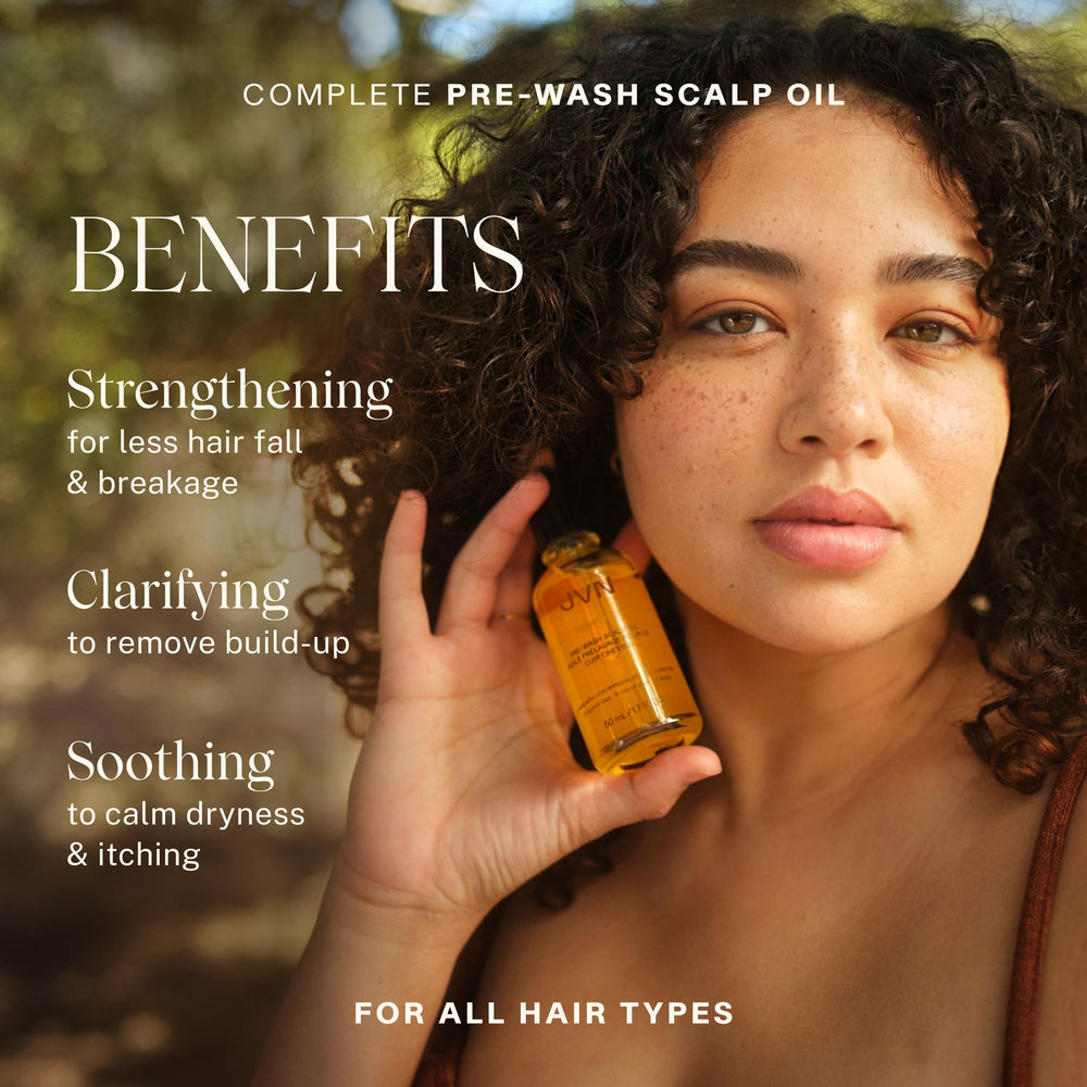JVN Pre-Wash Scalp Oil dropper pouring reveals easy scalp treatment before washing