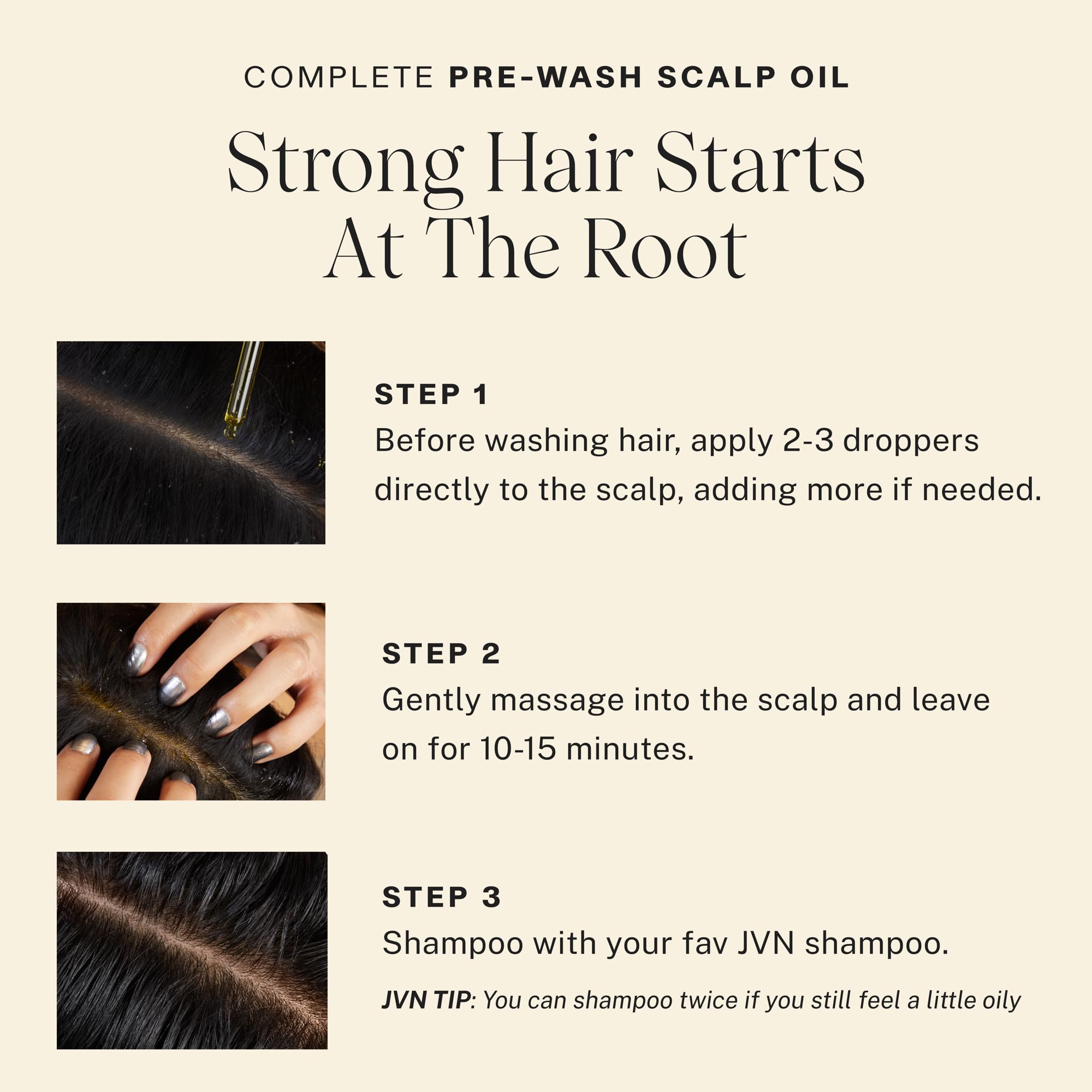 JVN Complete Pre-Wash Scalp Oil bottle close-up highlighting hemisqualane for hair health