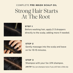 JVN Complete Pre-Wash Scalp Oil bottle close-up highlighting hemisqualane for hair health