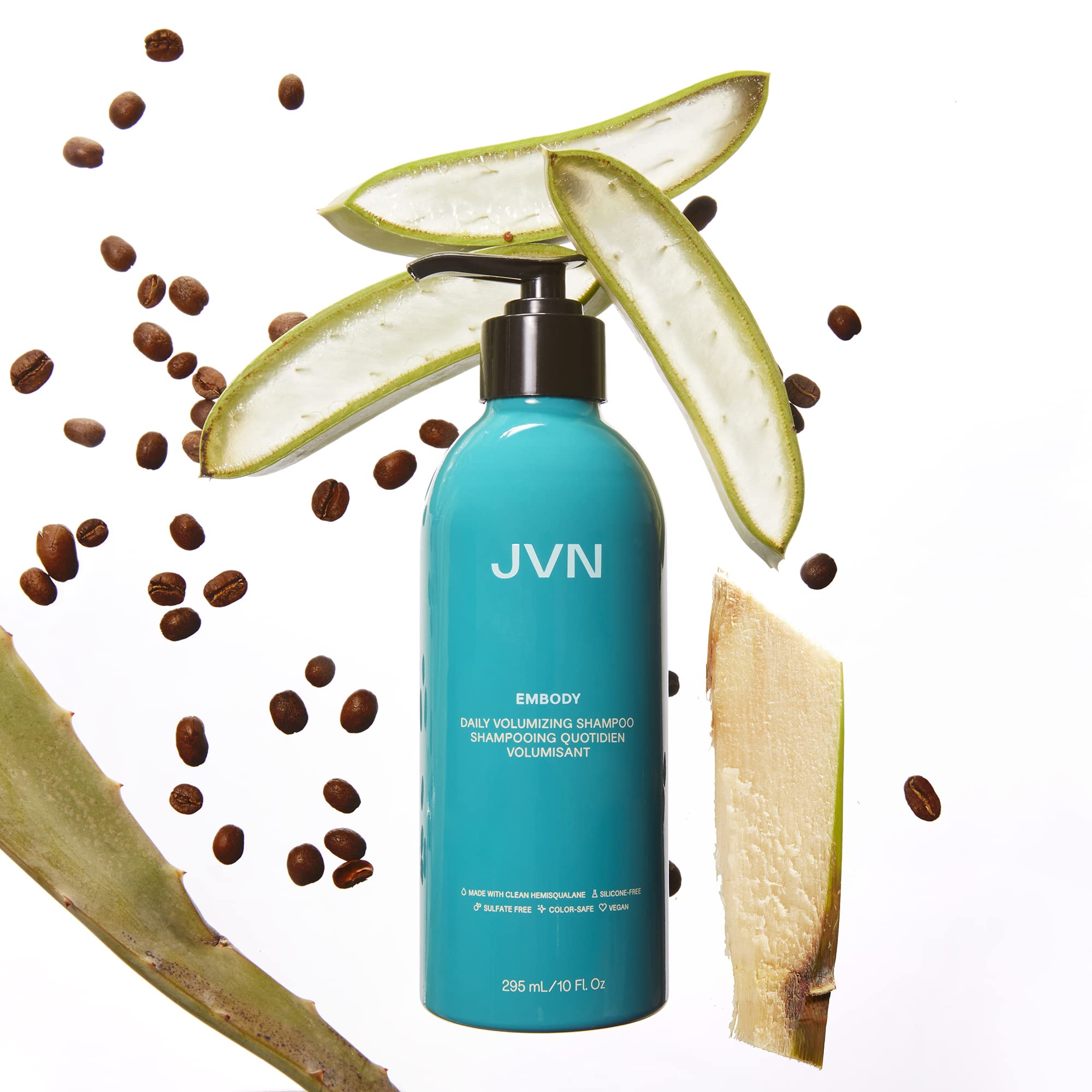 JVN Embody Shampoo close-up on shiny hair with added bounce