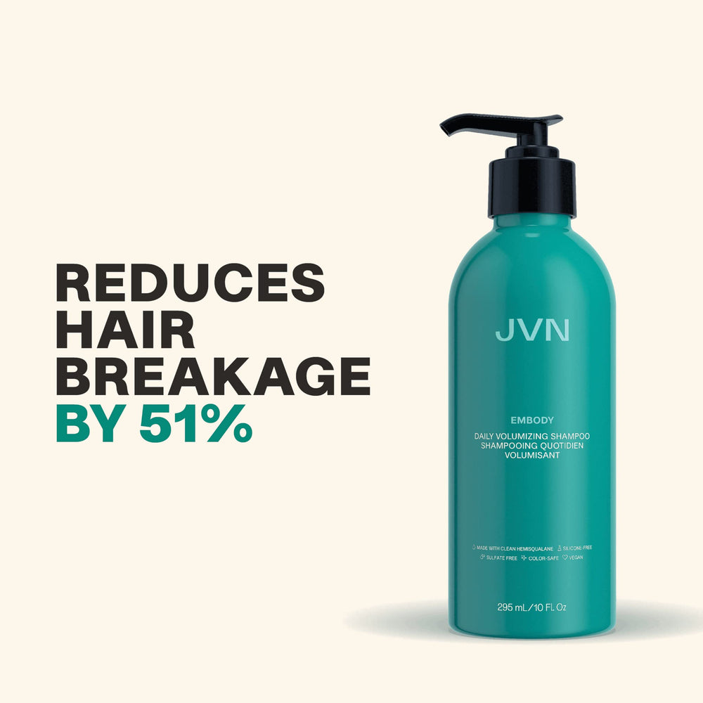JVN Embody Shampoo lather on hair highlights lightweight hydration and lift