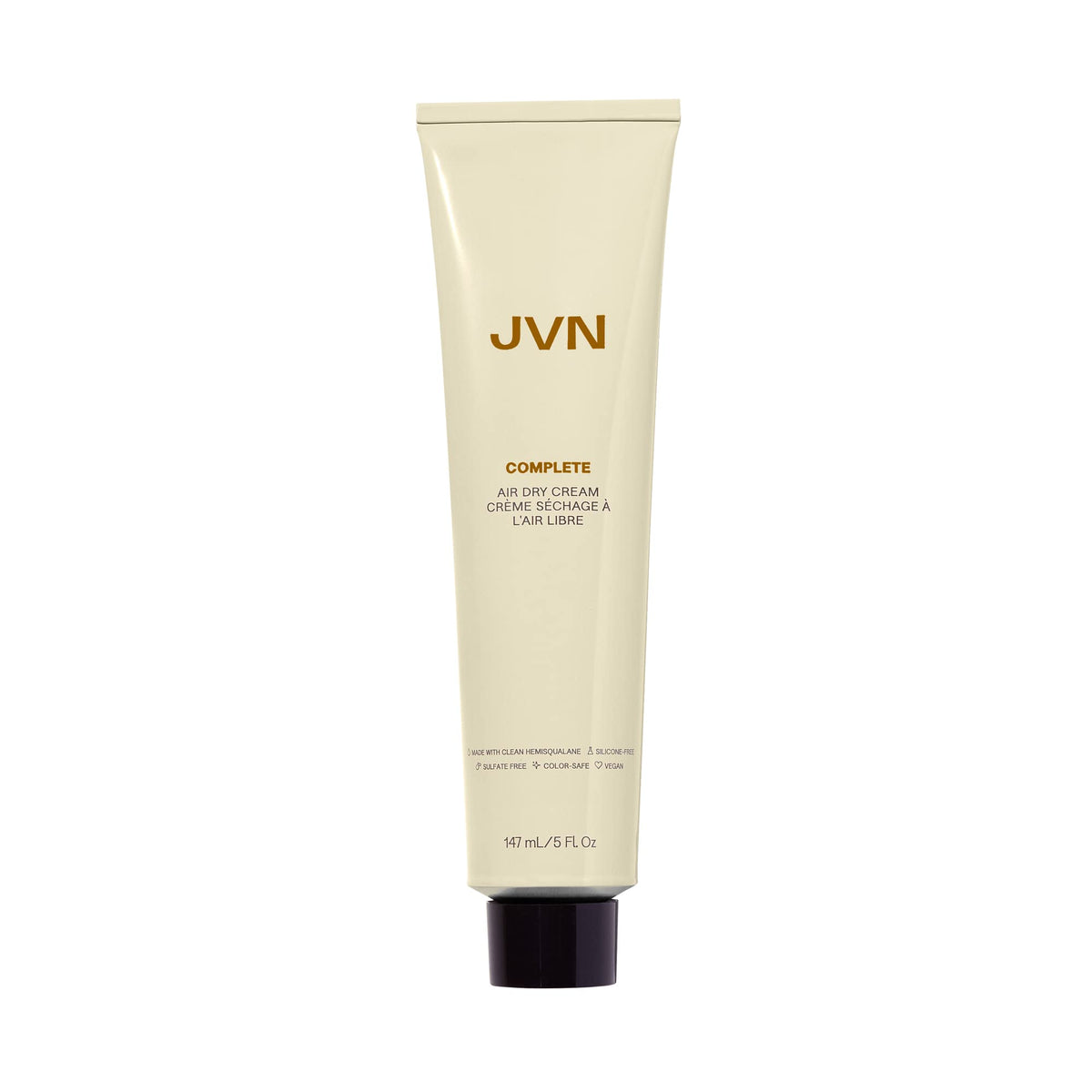 JVN No Heat Complete Air Dry Cream bottle demonstrates no-heat styling for quick looks