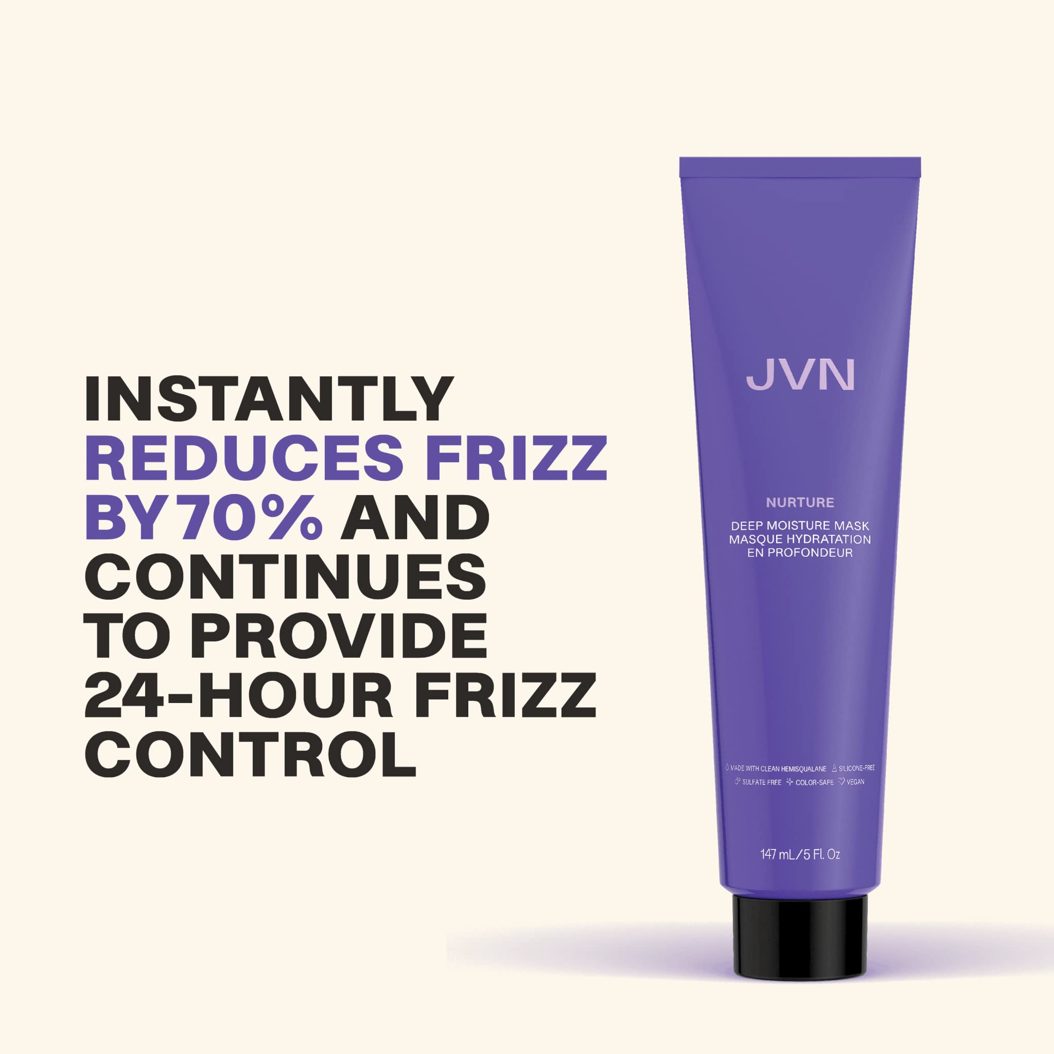 JVN Nurture Deep Moisture Mask cream texture highlights rich conditioning that leaves hair softer.