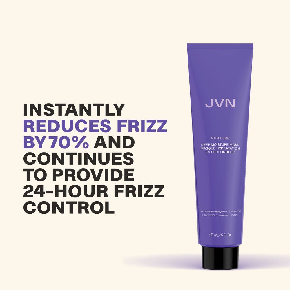 JVN Nurture Deep Moisture Mask cream texture highlights rich conditioning that leaves hair softer.