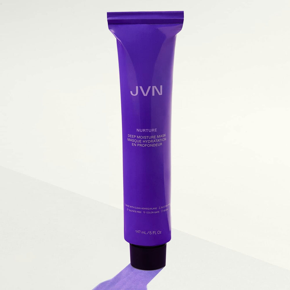 JVN Nurture Deep Moisture Mask frizz-control action shot suggests lasting manageability.