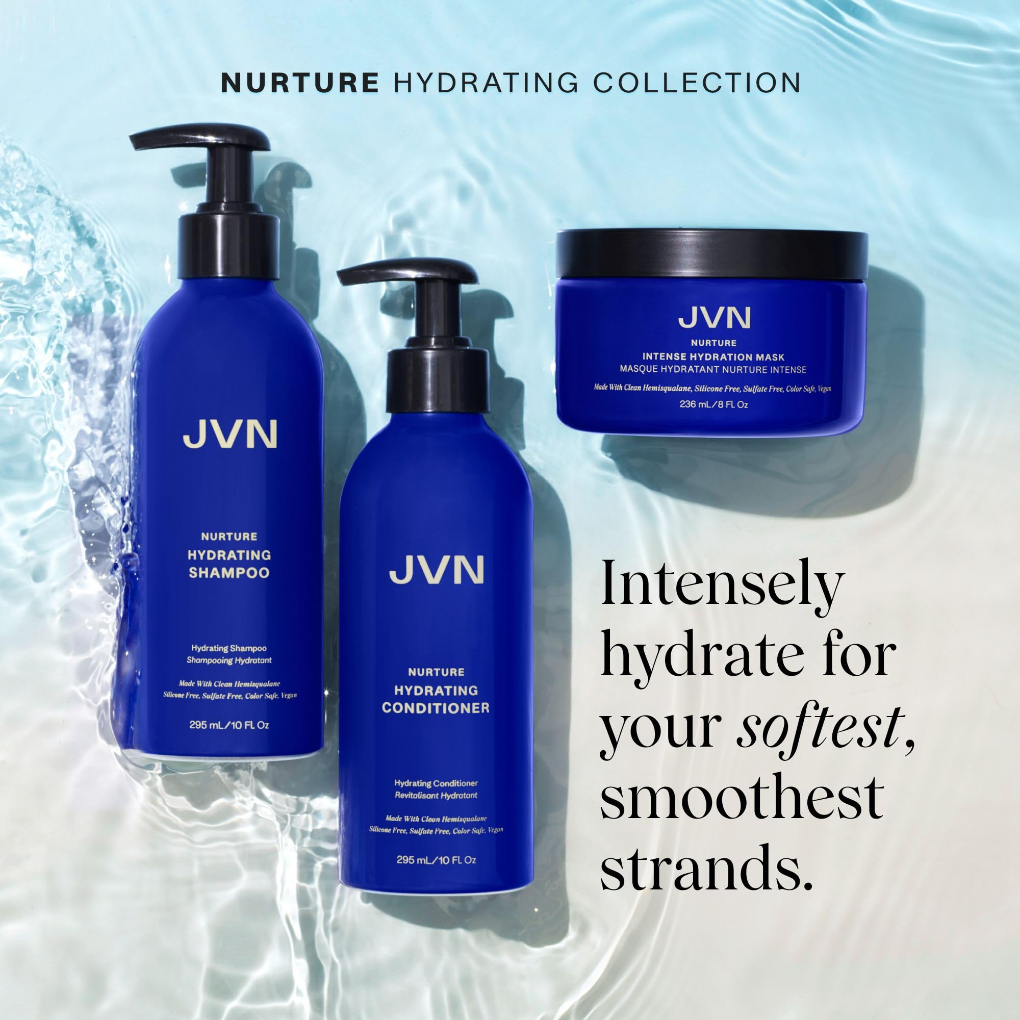 JVN Nurture hair-shine-gloss captures the gleam of moisturized strands.