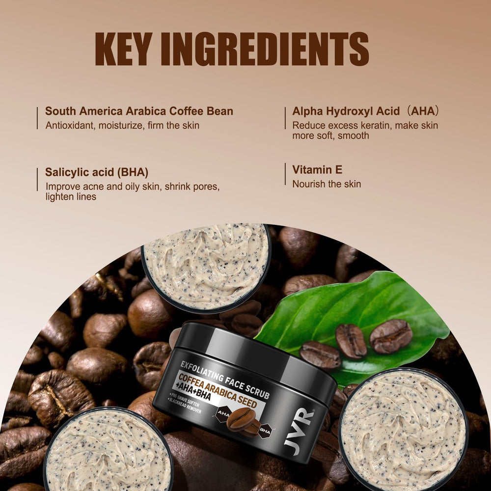JVR Face Scrub aha-bha formula bottle communicates balanced exfoliation.
