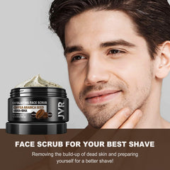 JVR Face Scrub coffee bean texture closeup highlights exfoliation benefits.
