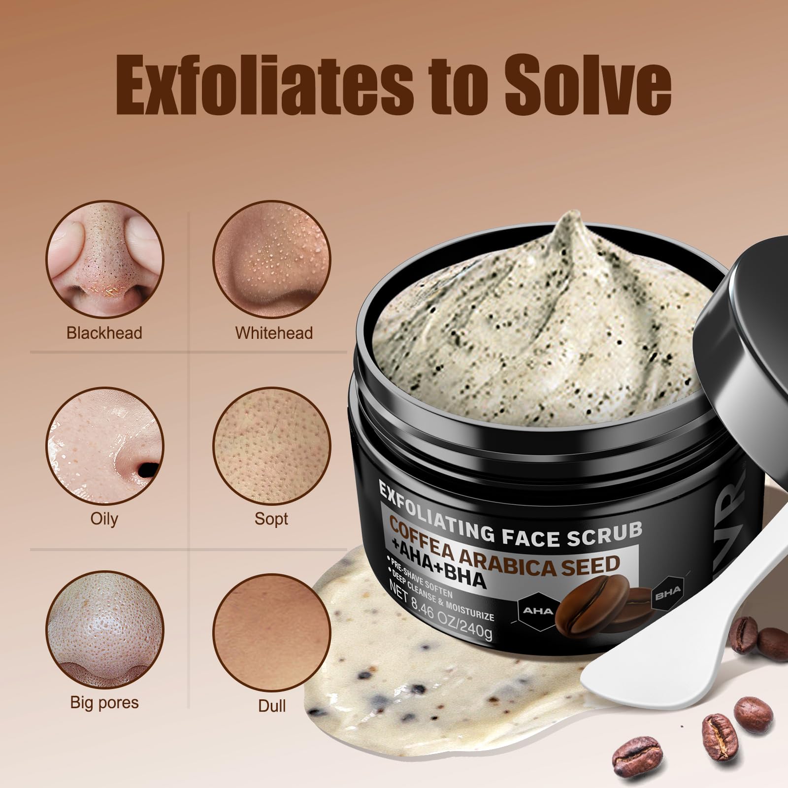 JVR Face Scrub for Men bottle close-up with organic formula details.