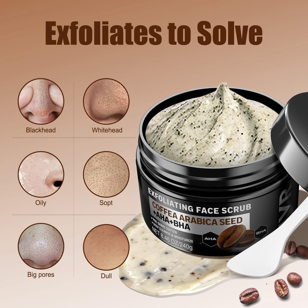 JVR Face Scrub for Men bottle close-up with organic formula details.