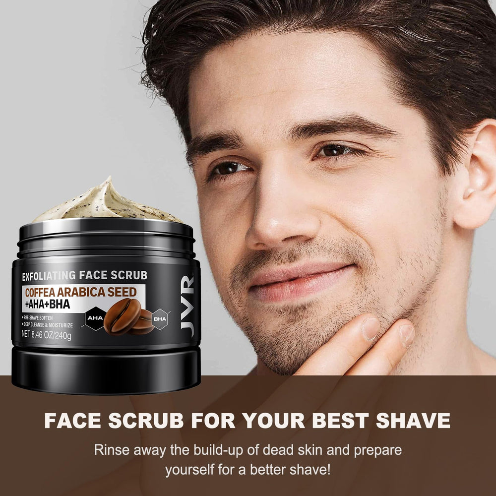 JVR Face Scrub for Men applying on face for exfoliation and smoother skin.