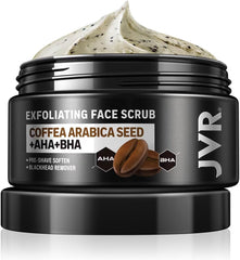 JVR Face Scrub jar coffee extract helps deep clean pores and soften skin.