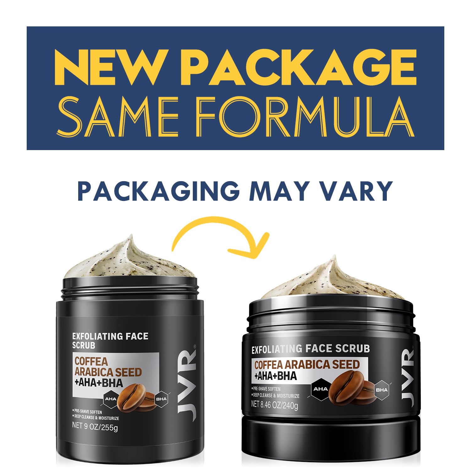 JVR Face Scrub for Men packaging on counter for easy shopping.
