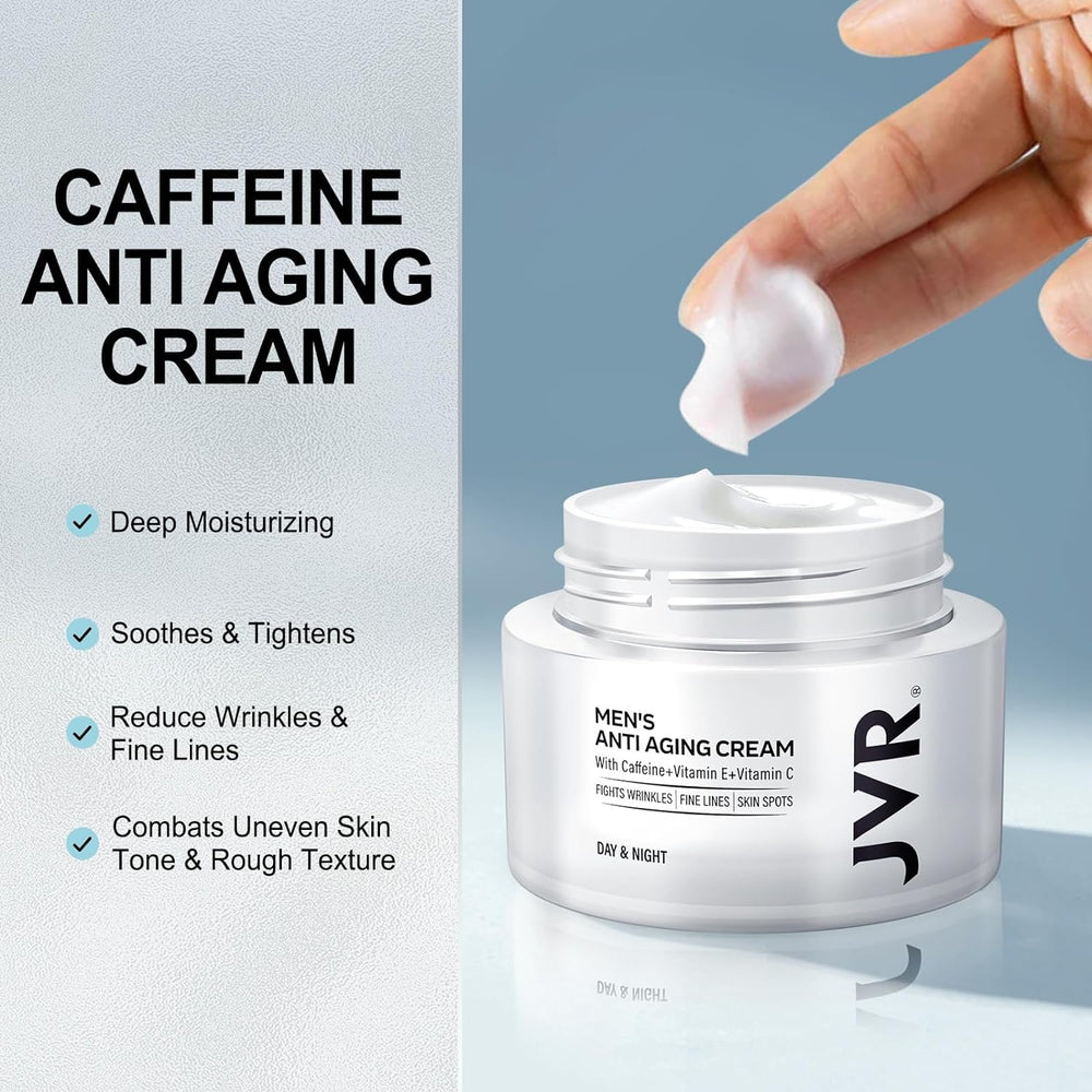 JVR mens face moisturizer application swatch; quick-absorbing for daytime use.