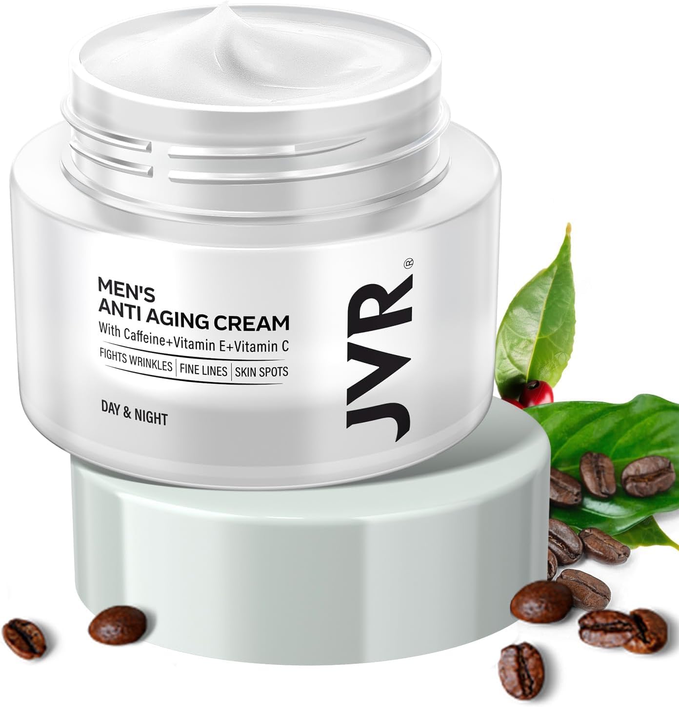JVR mens face moisturizer cream container showing rich texture for daily hydration.