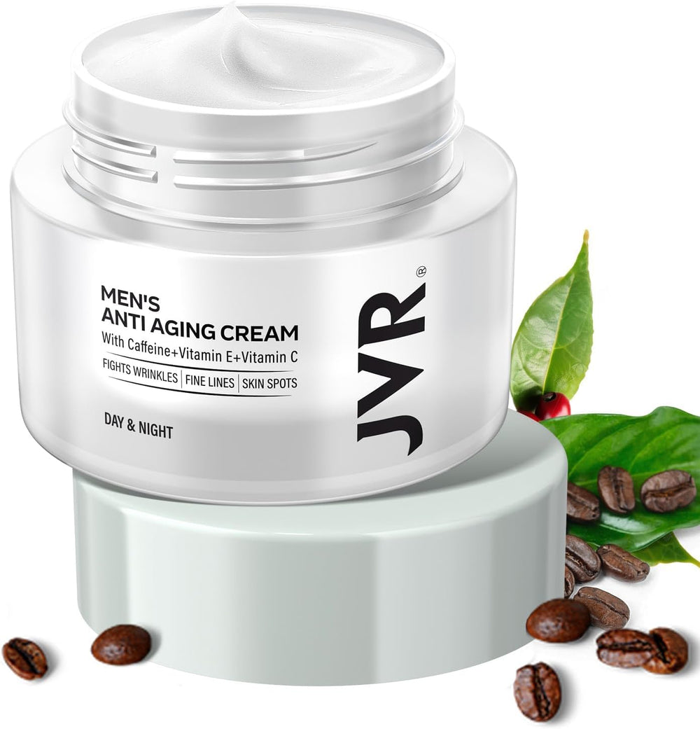 JVR mens face moisturizer cream container showing rich texture for daily hydration.