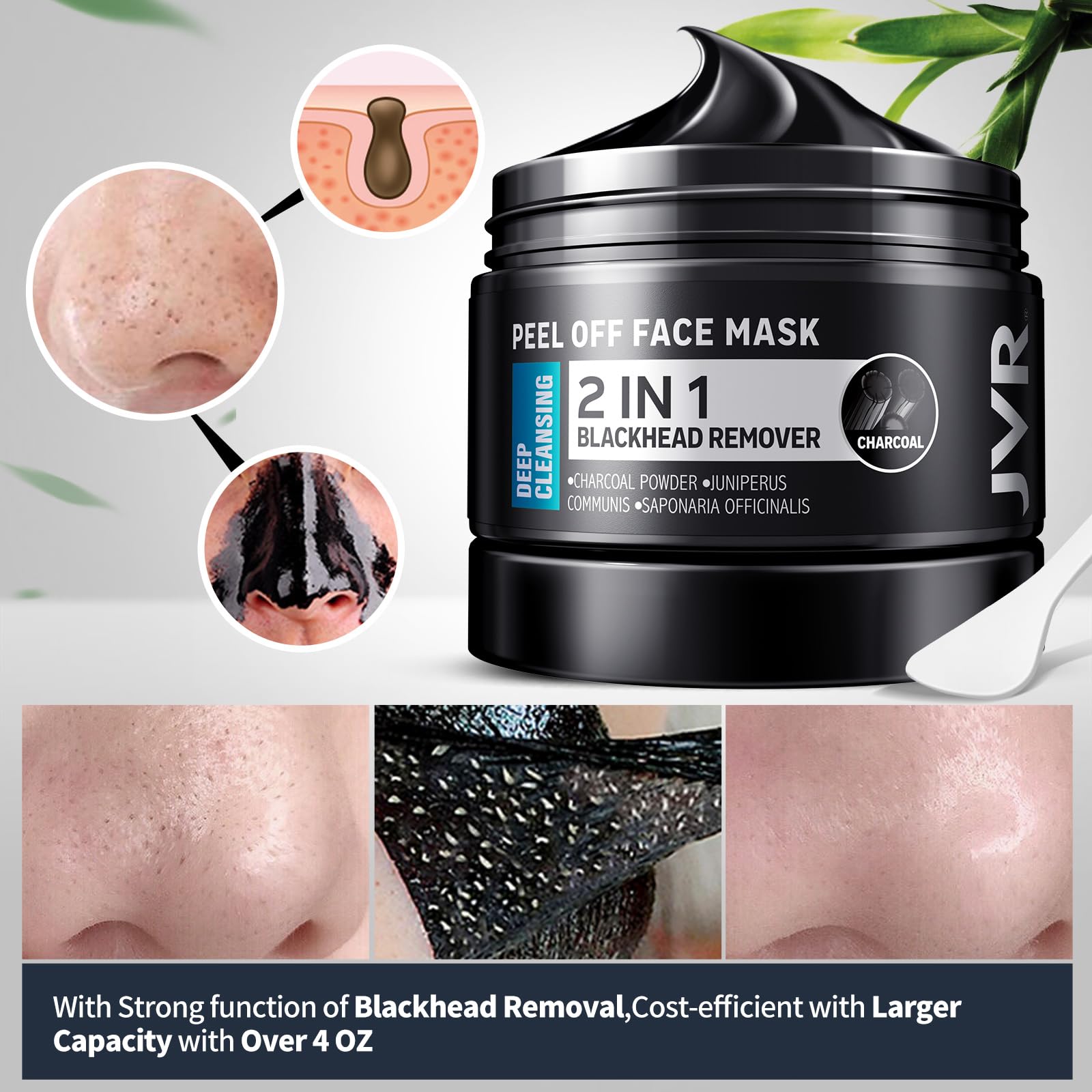 JVR Peel Off Mask blackhead removal closeup showcases clearer pores and refreshed skin.