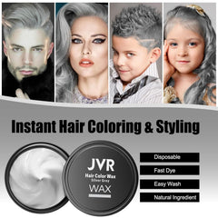 JVR silver gray hair color wax hand swatch showing even color payoff and control.