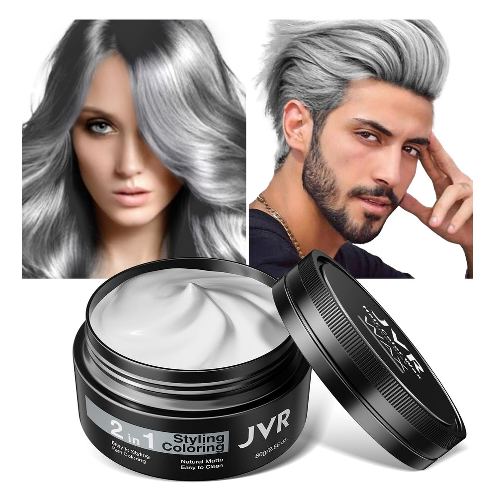 JVR temporary silver gray hair color wax packaging demonstrates easy at home color solution.