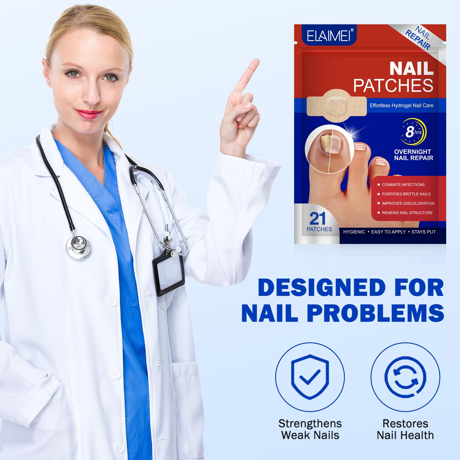 JWBVCTCR patch application close-up shows precise targeting of affected nails
