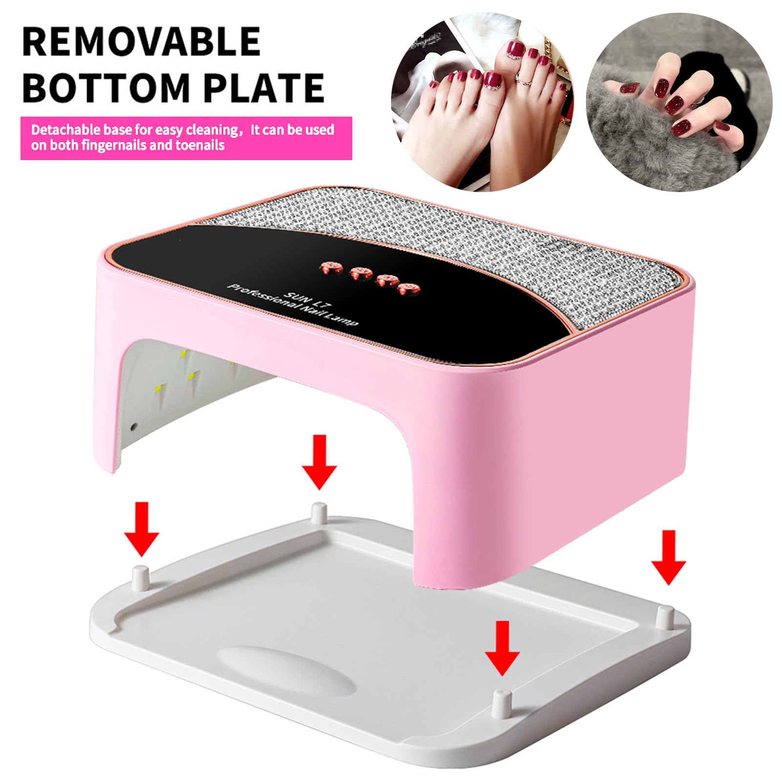 JYDFYP Nail lamp with removable base for easy cleaning and versatile setup.