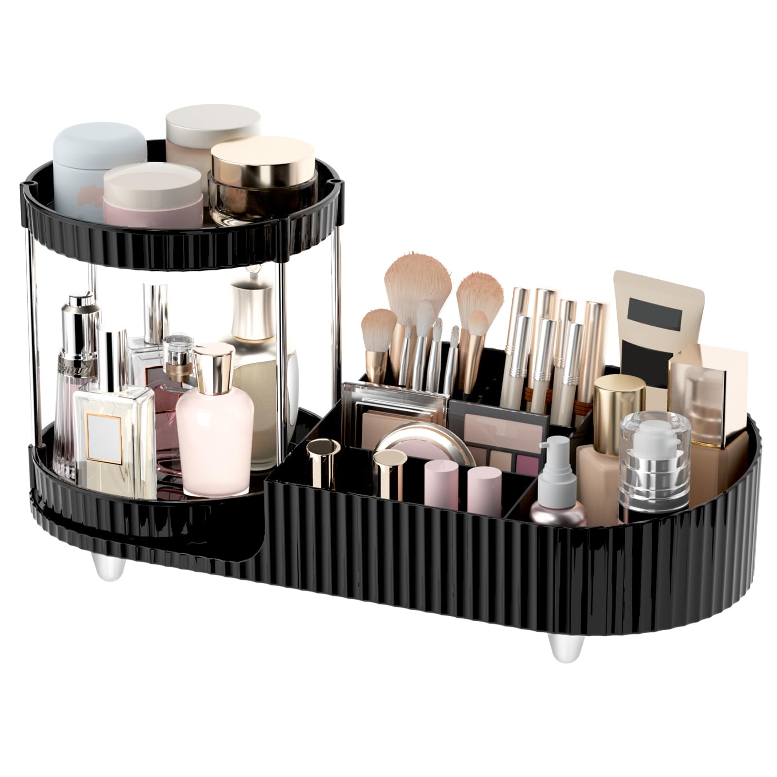 Jywantful makeup organizer countertop 360-rotating trays streamline your morning routine.