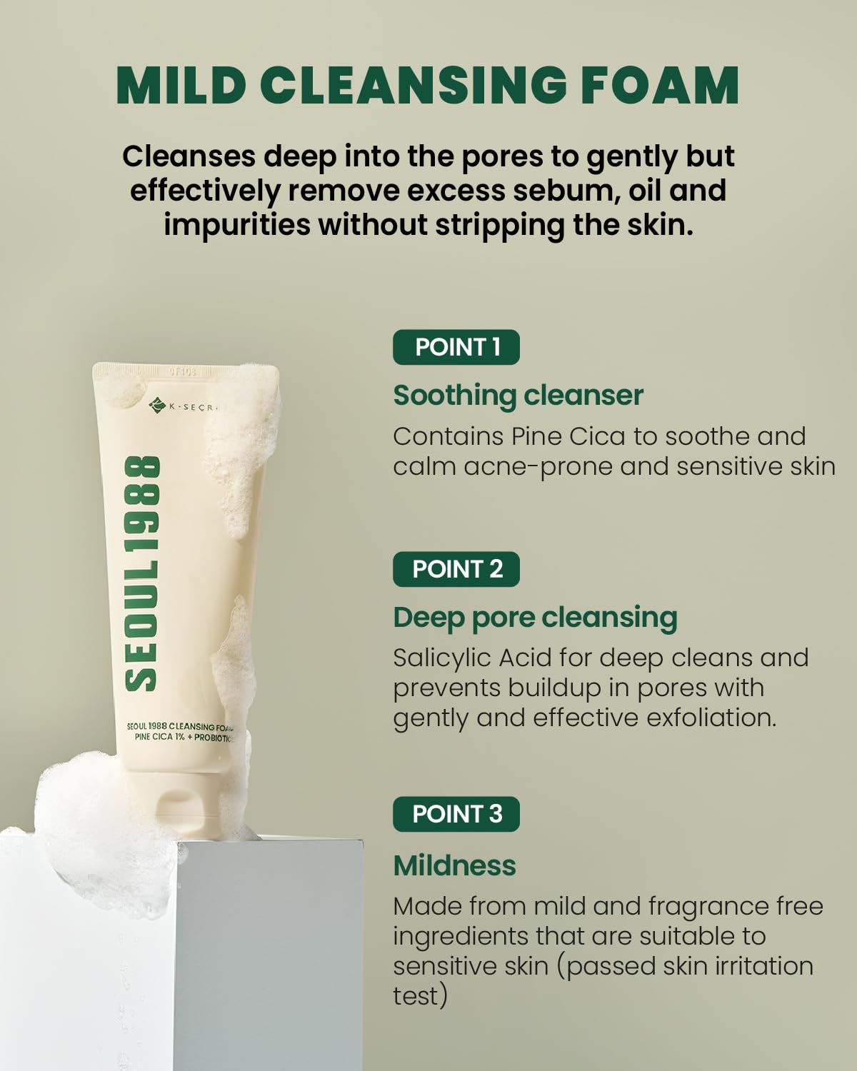 K-SECRET SEOUL 1988 Cica Foam mild formula for sensitive skin