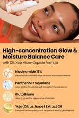K-SECRET SEOUL 1988 Niacinamide Glow Serum yuja ingredients close-up for brightening.