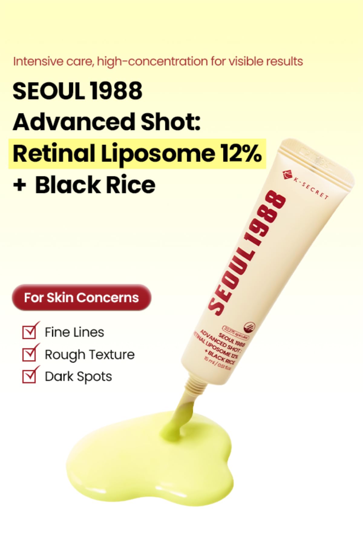 K-SECRET SEOUL 1988 Retinal Advanced Shot label closeup highlighting 12% retinal liposome