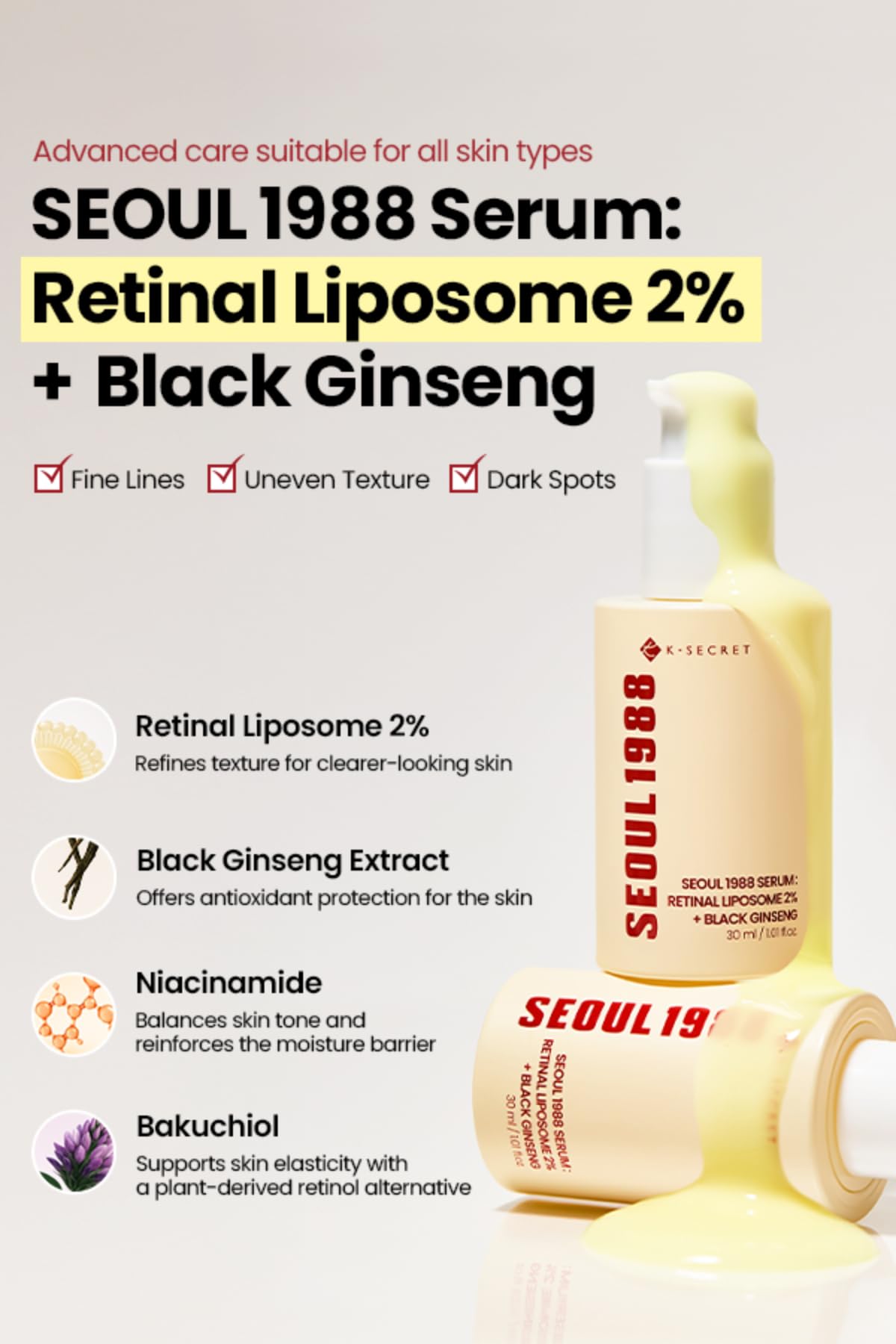 K-SECRET SEOUL 1988 retinal liposome 2% illustration emphasizing faster absorption