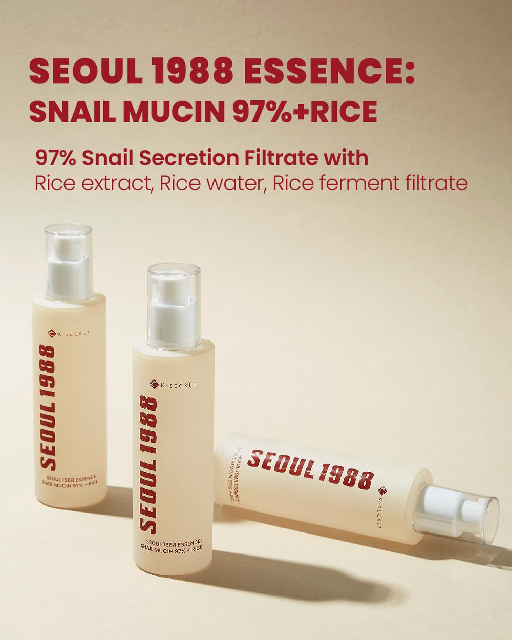 K-SECRET snail mucin 97% essence being applied to skin for fast absorption.